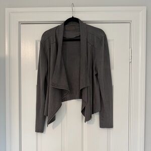 BLANK NYC Charcoal Suede Asymmetrical Zip Draped Blazer